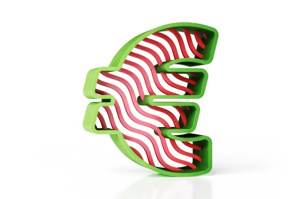 ユーロサイン3Dアイコン新しく陽気な緑と赤のプラスチックスタイルのデザイン 新しいトレンディなレタリング 高品質の3Dレンダリング — ストック写真