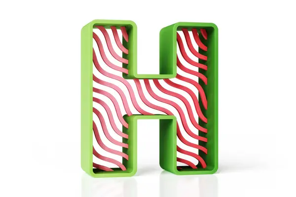 赤い縞および緑の輪郭の波形から成っている幾何学3Dの手紙H 高精細3Dレンダリング — ストック写真