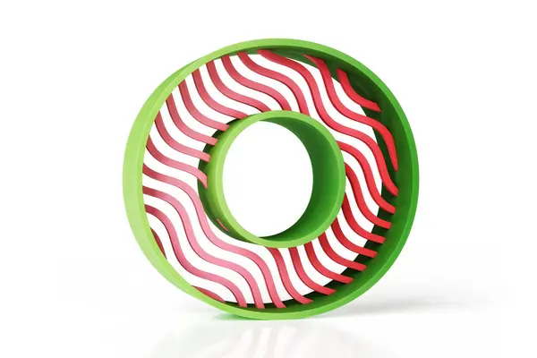 緑の境界線と赤いストライプで3Dで設計されたプラスチックフォントスタイルの手紙O 高品質の3Dレンダリング — ストック写真