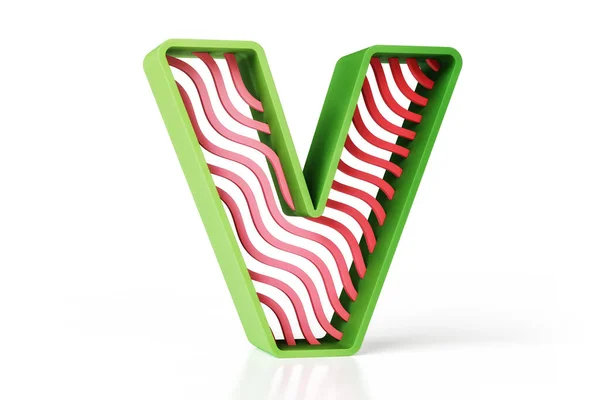 タイプフェイス 波パターンが付いている赤そして緑 V文字 陽気なトレンディなテキストを作成するのに適した新鮮なフルーティーなスタイル 詳細な3Dレンダリング — ストック写真
