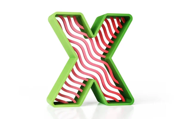 赤い縞および緑の輪郭の波形から成っている幾何学3Dの手紙X 高精細3Dレンダリング — ストック写真