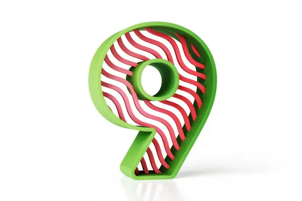 Number Made Green Outline Red Wavy Pattern High Quality Rendering — Stock Photo, Image