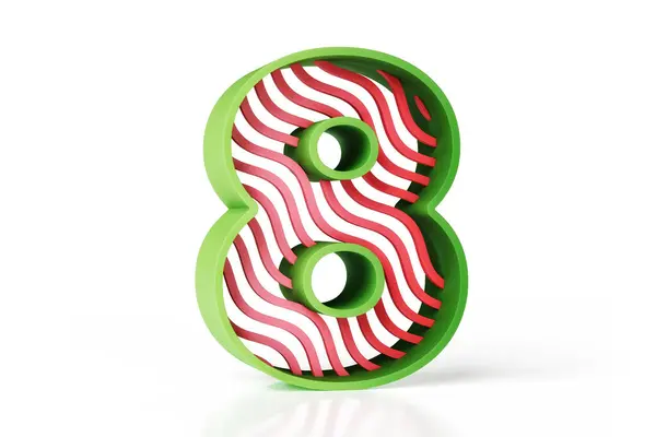 フルーティースタイルのナンバー8 3Dは緑の境界線と赤い波で設計されています 高品質の3Dレンダリング — ストック写真