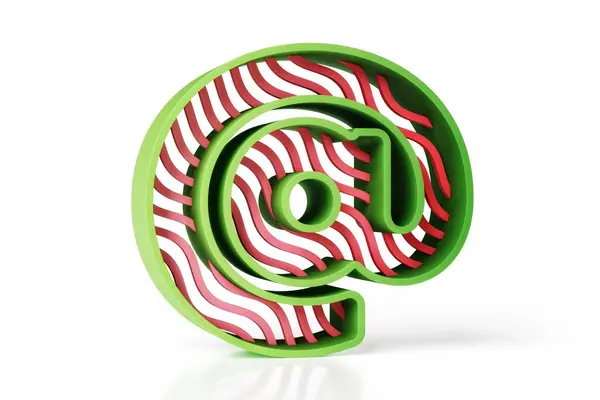 幾何学的な重い3D緑の輪郭および赤いマットの縞から成っている印 高精細3Dレンダリング — ストック写真