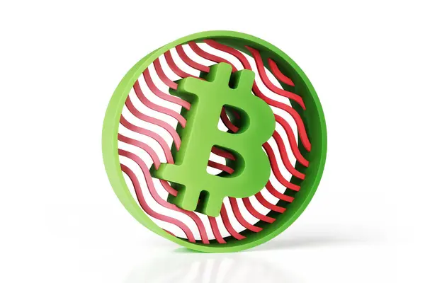 Icona Stile Natalizio Bitcoin Fatta Contorno Verde Motivo Ondulato Rosso — Foto Stock