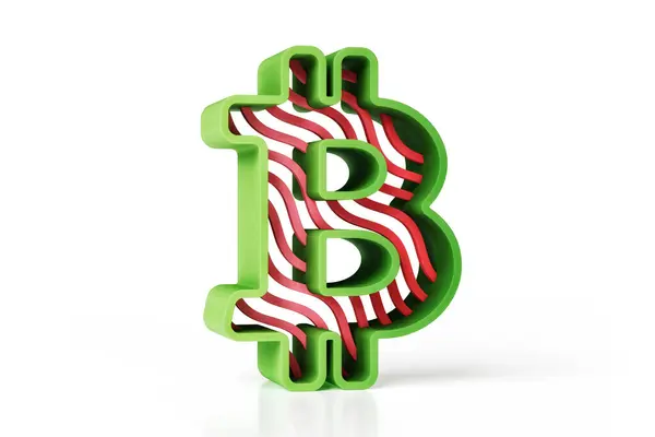 Bitcoin Signo Verde Rojo Mate Icono Rayas Con Diseño Contorno —  Fotos de Stock