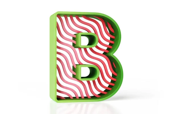 绿色和红色字母B为波浪形塑料材料 高分辨率3D渲染 — 图库照片