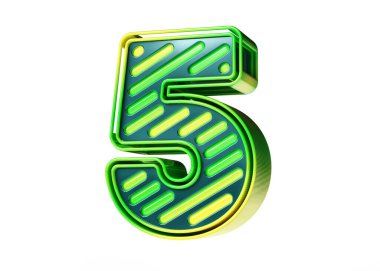 Parlak sarıdan yeşil eğimli yazı tipine çarpıcı bir renk. 5 numaralı disko biçimi beyaz arkaplanda izole edildi. Yüksek kalite 3B görüntüleme.