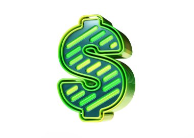Dolar sembolü yeşil 3D 'den sarı gradyan' a. Lime renk şeması yazı tipini gösterir. Yüksek kalite 3B görüntüleme.