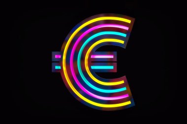 Parlak Euro sembolü. Neon etkisi: Yüksek kalite 3D görüntüleme.