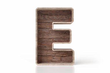 Rustik stil ahşap yazı tipi koleksiyonu E. Kırsal tasarım konseptinde reklam başlıkları yazmak için uygun. Yüksek detaylı 3B görüntüleme.