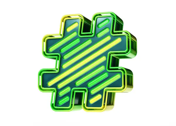 Symbol Hasztagu Wykonany Żółtych Zielonych Neonów Wysokiej Jakości Renderowanie — Zdjęcie stockowe