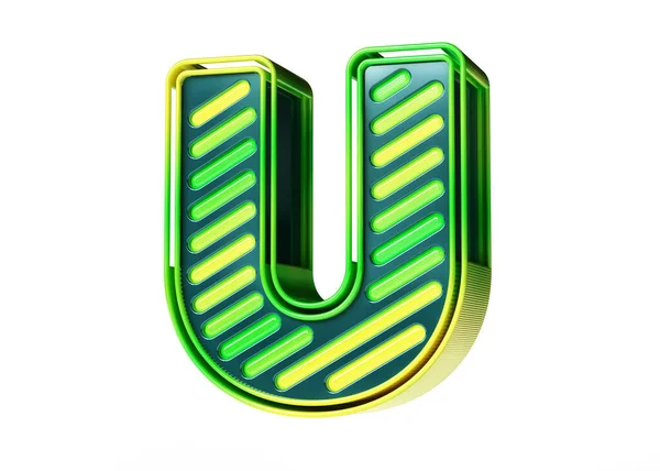 铅管的绿色和黄色3D排版 用圆润而简朴的风格说明字母U 高质量3D渲染 — 图库照片
