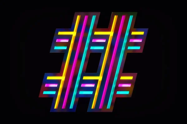 Luminous pop art style hashtag sign. High definition 3d rendering.