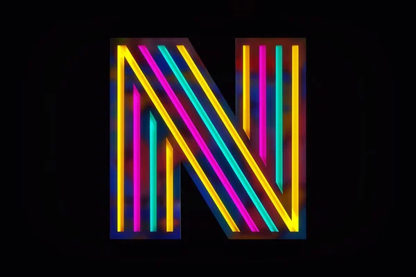 Black font with colorful lighting lines in pop art style. Letter N high quality 3D rendering.