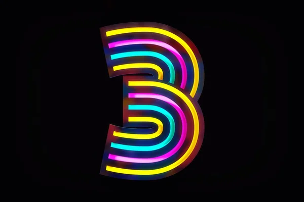 Neon font with colorful lighting lines in pop art style. Number 3 high quality 3D rendering.