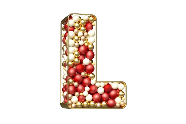 黄金の文字Lの形をした赤 白のボールのクリスマスアルファベット 高品質の3Dレンダリング — ストック写真