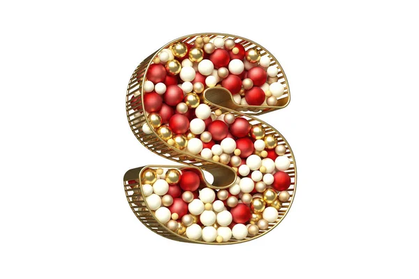 Esferas Natal Fonte Ouro Vermelho Branco Flutuando Uma Estrutura Dourada — Fotografia de Stock