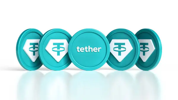 Row New Usdt Tether Tokens Seen Different Angles Illustrative Design — Stock Photo, Image
