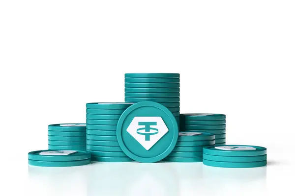 Coin Stacks Usdt Tether Stablecoin White Background Illustration Suitable Concepts — Stock Photo, Image