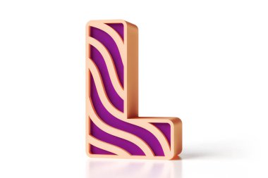 Canlı dalgalı harf L. Tebrik kartları, göz alıcı posterler, renkli reklamlar veya modern web projeleri için güzel grafik kaynağı. 3B görüntüleme.