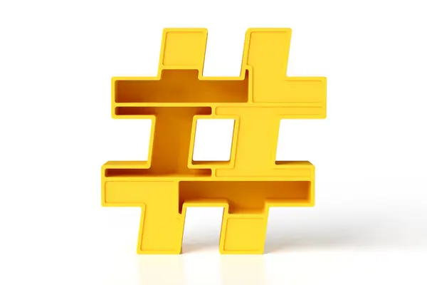 Geometric Hashtag Symbol Made Yellow Matte Painted Plastic Shelves Storage — Stock Photo, Image