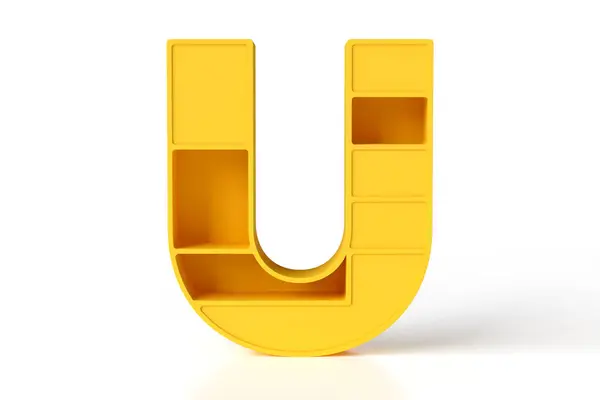 字母U的形状是一个塑料橱窗 有趣的玩具存储风格字母 高分辨率3D渲染 — 图库照片