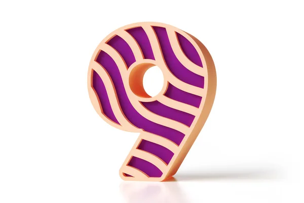 Number Made Peachy Outline Violet Wavy Pattern High Quality Rendering — Stock Photo, Image