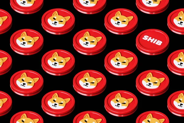 Shiba Inu Shib kripto para birimi simgeleri yukarıdan perspektif olarak görülen bir yüzey oluşturma satırları üzerinde düzenlenmiştir. Haberler, reklamlar ve makaleler için uygun. Yüksek kalite 3B görüntüleme.