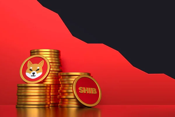 Shiba Inu Golden Crypto Coins Stacked Downtrend Line Design Suitable — Stock Photo, Image