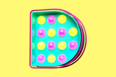 80 'lerin stil tipografi harfi D. Ampul amblemi yazı seti. Yüksek kalite 3B görüntüleme