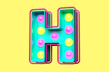 Renkli 80 'ler yazı tipi 3 boyutlu H. Vintage ampul tabela harfleri. Yüksek kalite 3B görüntüleme