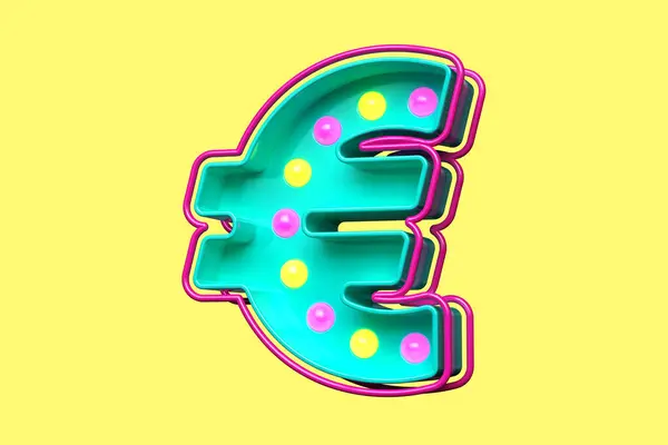1990 Style Γραμματοσειρά Euro Σύμβολο Teal Κίτρινο Και Ροζ Σχεδιασμός — Φωτογραφία Αρχείου