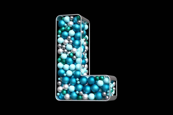 ブルー シルバー ティールボールのクリスマスアルファベットは 銀色の文字Lの形状に浮かびます 高品質の3Dレンダリング — ストック写真
