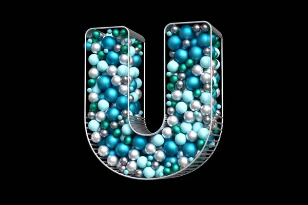 クリスマスボールフォント ティールのバブルの混合物によって形成された素敵な手紙Uは 銀製の管状構造に浮かびます 高品質の3Dレンダリング — ストック写真