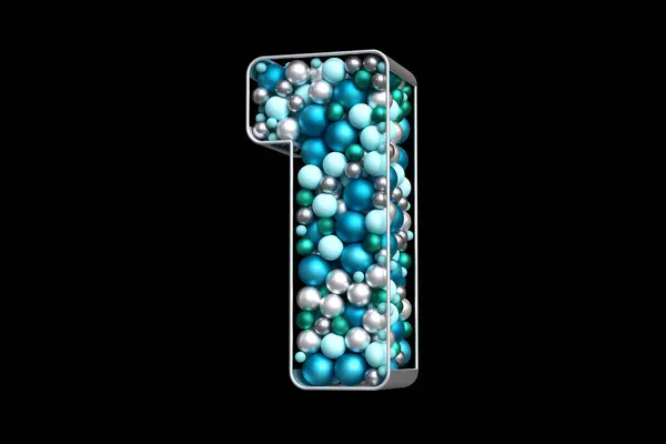 Christmas Style Typeface Formed Floating Spheres Silver Blue Teal Colors — Stock Photo, Image