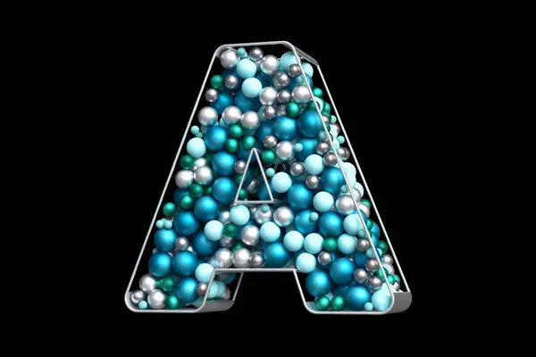 渲染圣诞球3D银字 蓝色和茶色 冬季节庆概念的漂亮字母A 高质量3D渲染 — 图库照片