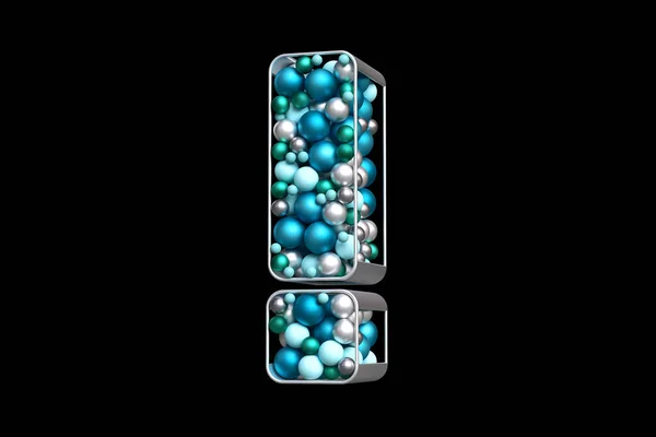 Estrutura Prateada Forma Ponto Exclamação Preenchido Com Bolas Natal Azul — Fotografia de Stock