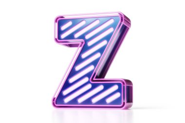 Işıklandırma harfleri. Pembe ve mavi renkli parlak Z harfi beyaz arka planda. Yüksek kalite 3B görüntüleme.