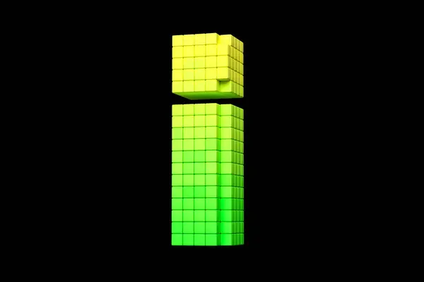 Exclamation Mark Made Cubes Yellow Green Rendering High Contrast Retro — Stock Photo, Image