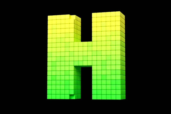 Pixel art font letter H in yellow to green color scheme. High quality 3D rendering.