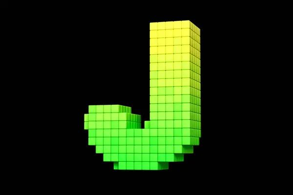 Typography made of cubes 3D letter J in yellow and green. High definition 3D rendering.