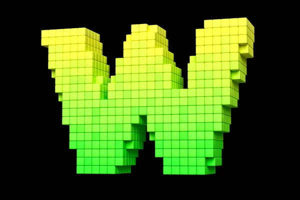 Typography made of a cubes mosaic letter W in yellow to green color scheme. High quality 3D rendering.