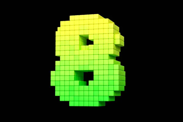 Pixel art font digit number 8 in yellow and green color scheme. High quality 3D rendering.