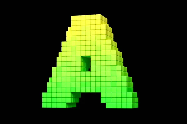 Typography made of cubes letter A in yellow and green. High definition 3D rendering.