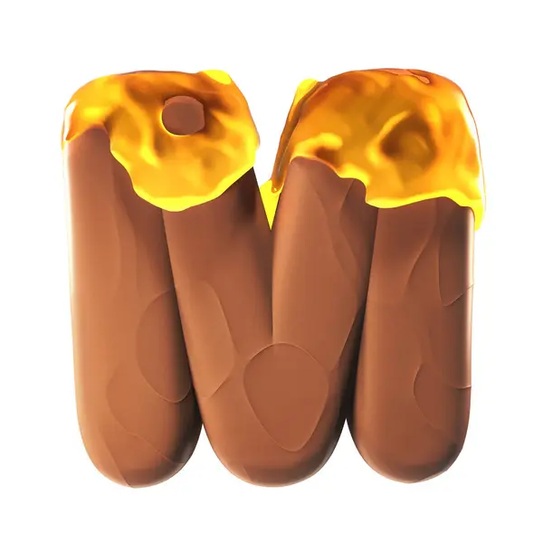 蜂蜜で覆われたチョコレートで作られた3D文字M スイーツコンセプト — ストック写真