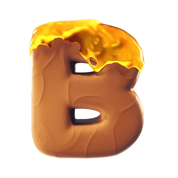 3D letter B made of chocolate covered with honey caramel. Sweets and celebration concept