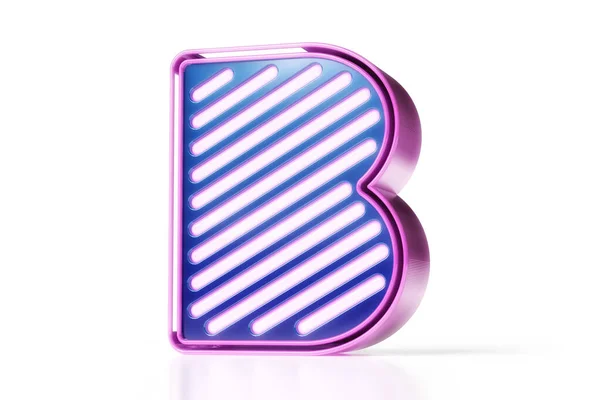 3Dネオンタイポグラフィー ブルーと紫のサイバーパンクスタイルのB文字 高品質の3Dレンダリング — ストック写真