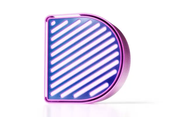 3Dネオンタイプフェイス 青と紫のグローイングレターD 高品質の3Dレンダリング — ストック写真