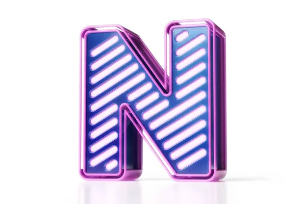 ネオンタイプフェイス 青と紫で輝く手紙N 高品質の3Dレンダリング — ストック写真